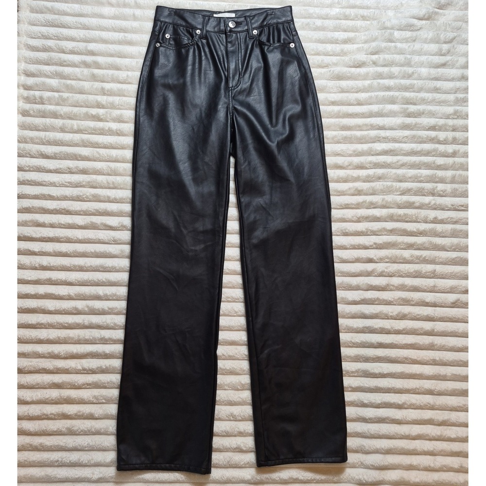 H&M Black Faux Leather High Waisted Straight Leg Pants US 4 11143896